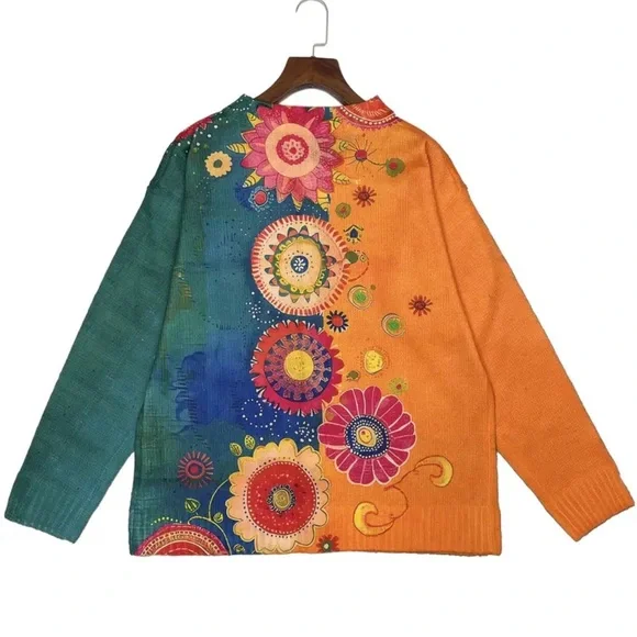 Colorful Floral Women's Sweater - Picture 10 of 13